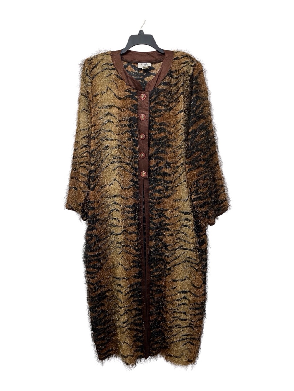 X-Land Dolce Women's Long Shaggy Tiger Print Gown Robe Satin Collar, 4XL